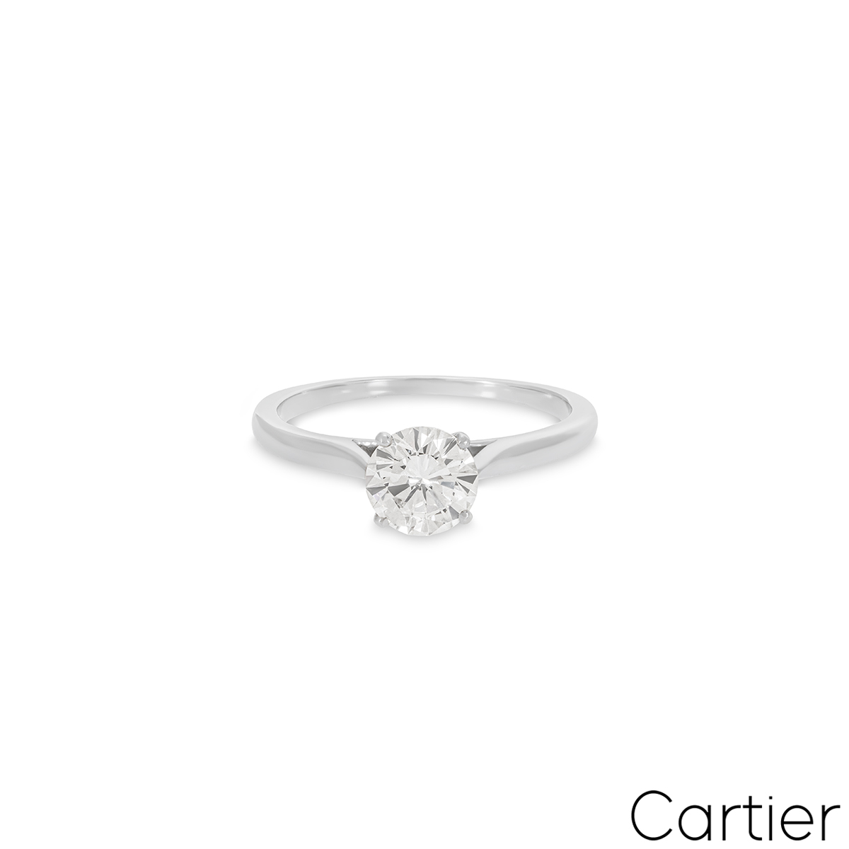 Cartier Platinum Round Brilliant Cut Diamond Solitaire 1895 Ring 0.90ct H/VVS2